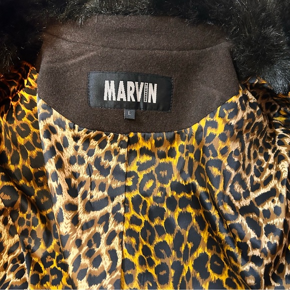 Marvin Richards Vintage Brown Wool Coat with Leopard Lining - Size Large - Picture 10 of 13